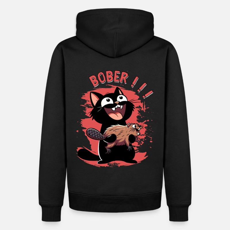 Hyper-Katze ruft „Bober!!!“ – Tierischer Ausraster - Männer Premium Bio Hoodie - Schwarz