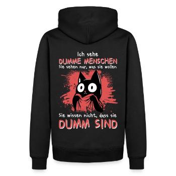 Ich sehe dumme Menschen – Katze weiß Bescheid - Männer Premium Bio Hoodie - Schwarz - Hinten - Nico (187cm)