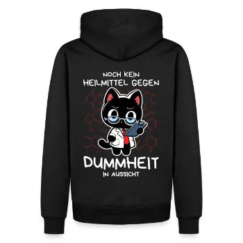 Zynische Forscherkatze – Wissenschaft ohne Gnade - Männer Premium Bio Hoodie - Schwarz - Hinten - Nico (187cm)