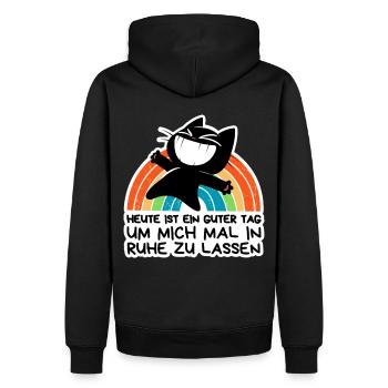 Lass mich in Ruhe: Glücklich allein mit Regenbogen - Männer Premium Bio Hoodie - Schwarz - Hinten - Nico (187cm)