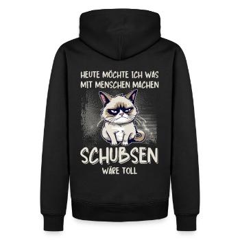 Menschen schubsen - Süße Grump Style Katze - Männer Premium Bio Hoodie - Schwarz - Hinten - Nico (187cm)
