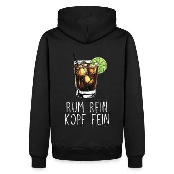 Rum rein Kopf fein - Saufspruch Longdrink und Lime - Männer Premium Bio Hoodie - Schwarz - Hinten - Nico (187cm)