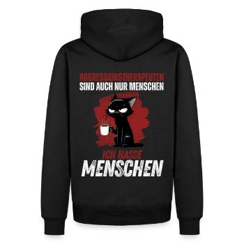 Aggressionstherapeuten – Ich hasse Menschen - Männer Premium Bio Hoodie - Schwarz - Hinten - Nico (187cm)