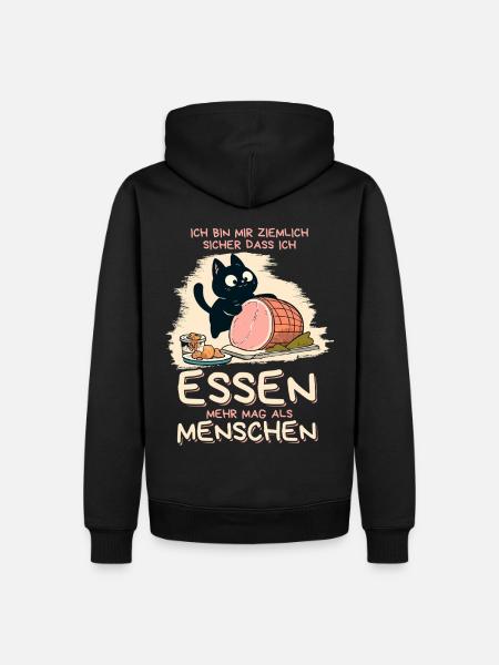 Lieber Essen als Menschen - Süße Schwarze Katze - Männer Premium Bio Hoodie - Schwarz