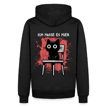 Ich hasse es hier - Süße schwarze Katze Zynisch - Männer Premium Bio Hoodie - Schwarz - Hinten - Nico (187cm)