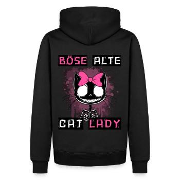 Boese alte Cat Lady Niedlich? Nein, nur gefährlich - Männer Premium Bio Hoodie - Schwarz - Hinten - Nico (187cm)