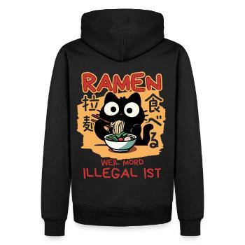 Ramen: Weil Mord illegal ist - Schwarze Katze - Männer Premium Bio Hoodie - Schwarz - Hinten - Nico (187cm)