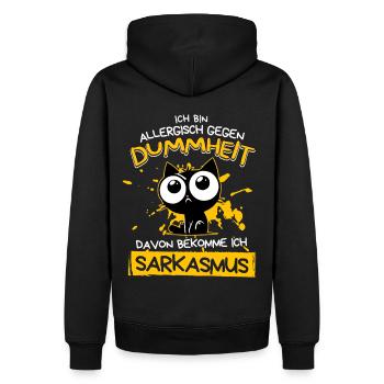 Allergisch gegen Dummheit – Sarkasmus Katze - Männer Premium Bio Hoodie - Schwarz - Hinten - Nico (187cm)