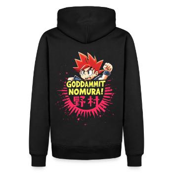 Goddammit Nomura – Cartoon Design - Männer Premium Bio Hoodie - Schwarz - Hinten - Nico (187cm)