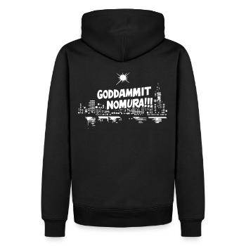 Goddammit Nomura – Skyline Design - Männer Premium Bio Hoodie - Schwarz - Hinten - Nico (187cm)