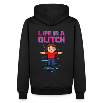 Life Is a Glitch – Das Leben ist ein Glitch - Männer Premium Bio Hoodie - Schwarz - Hinten - Nico (187cm)