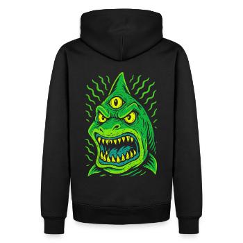 Three-eyed neon shark with fangs - Men’s Premium Organic Hoodie - black - Back - Nico (187cm)