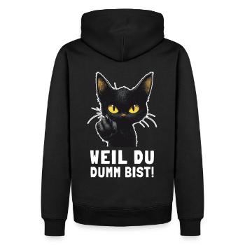 Schwarze Katze sagt’s dir: Dumm bist du! - Männer Premium Bio Hoodie - Schwarz - Hinten - Nico (187cm)