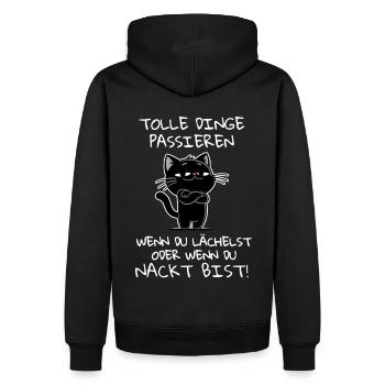 Katze in Badass-Pose – Tolle Dinge passieren dir - Männer Premium Bio Hoodie - Schwarz - Hinten - Nico (187cm)