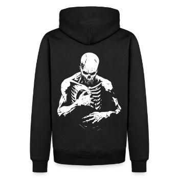 Decaying zombie reaches into chest - Men’s Premium Organic Hoodie - black - Back - Nico (187cm)