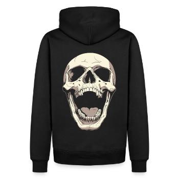 Schreiender Totenkopf mit Zunge – Dark Art - Männer Premium Bio Hoodie - Schwarz - Hinten - Nico (187cm)