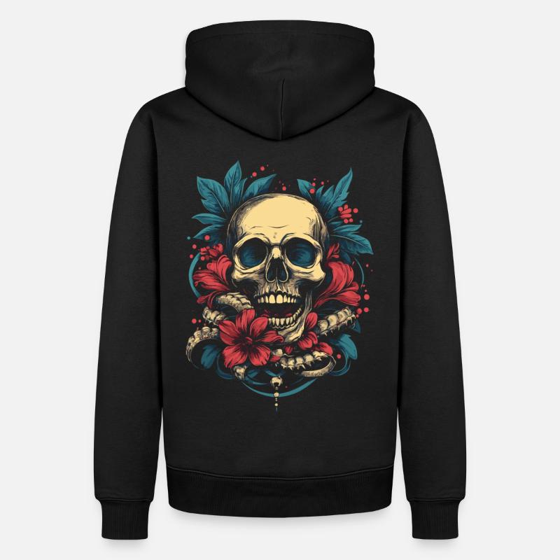 Crâne tropical avec des fleurs - Sweat à capuche Premium bio Homme - noir