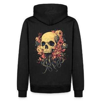 Crâne de fleur avec racines et tentacules - Sweat à capuche Premium bio Homme - noir - Dos - Nico (187cm)