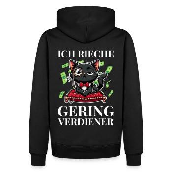 Ich rieche Geringverdiener Meme – Luxus Katze - Männer Premium Bio Hoodie - Schwarz - Hinten - Nico (187cm)