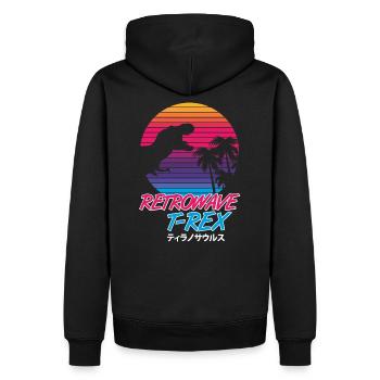 Retrowave T-Rex - Männer Premium Bio Hoodie - Schwarz - Hinten - Nico (187cm)