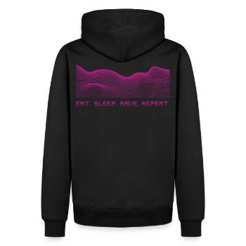 Eat. Sleep. Rave. Repeat. - Männer Premium Bio Hoodie - Schwarz - Hinten - Nico (187cm)