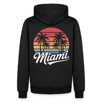 Plage, Miami, Floride, Coucher de soleil, Palmiers - Sweat à capuche Premium bio Homme - noir - Dos - Nico (187cm)