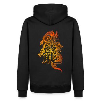 Drache mit chinesischen Schriftzeichen - Männer Premium Bio Hoodie - Schwarz - Hinten - Nico (187cm)