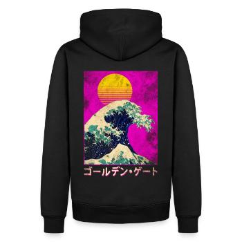 Grosse Welle in Japan im Vaporwave Stil - Männer Premium Bio Hoodie - Schwarz - Hinten - Nico (187cm)