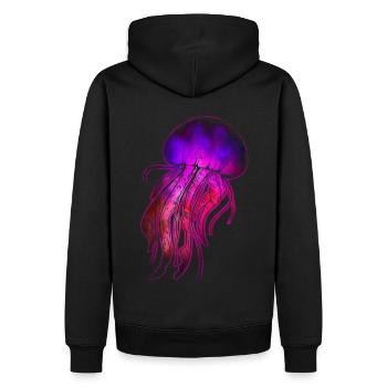 Qualle - Männer Premium Bio Hoodie - Schwarz - Hinten - Nico (187cm)