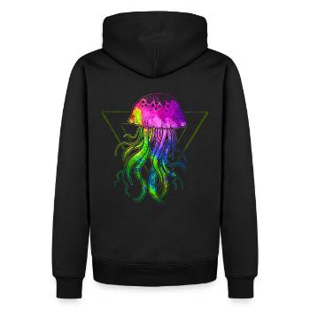 Bunte Qualle - Männer Premium Bio Hoodie - Schwarz - Hinten - Nico (187cm)