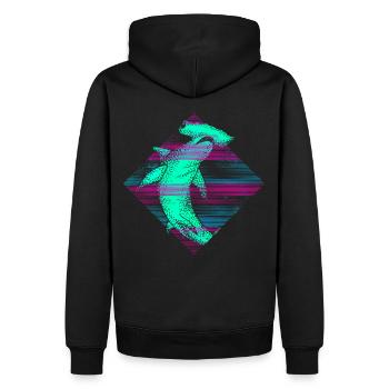 Vaporwave Hammerhai - Männer Premium Bio Hoodie - Schwarz - Hinten - Nico (187cm)