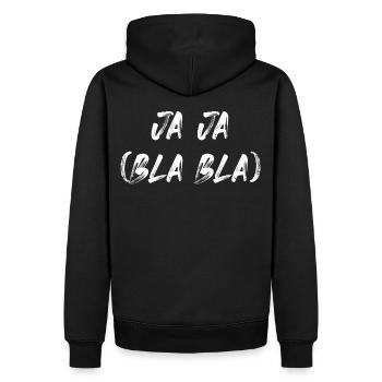 Ja Ja Bla Bla - Männer Premium Bio Hoodie - Schwarz - Hinten - Nico (187cm)