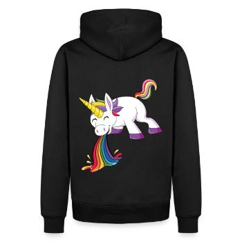 Kotzendes Einhorn Regenbogen - Männer Premium Bio Hoodie - Schwarz - Hinten - Nico (187cm)