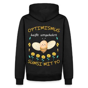 Optimismus heißt umgekehrt Sumsi mit Po - Männer Premium Bio Hoodie - Schwarz - Hinten - Nico (187cm)