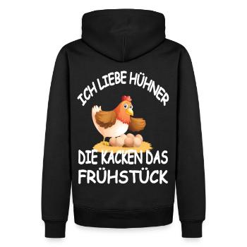 Ich Liebe Hühner Die Kacken das Frühstück - Männer Premium Bio Hoodie - Schwarz - Hinten - Nico (187cm)