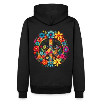Frieden und Blumenzeichen Hippie Liebhaber Schön Niedlich - Männer Premium Bio Hoodie - Schwarz - Hinten - Nico (187cm)