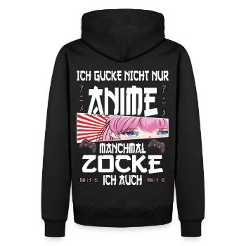 Ich gucke nicht nur Anime manchmal zocke ich auch - Männer Premium Bio Hoodie - Schwarz - Hinten - Nico (187cm)