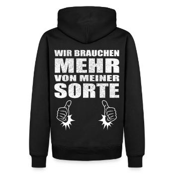 Wir brauchen mehr von meiner Sorte - Männer Premium Bio Hoodie - Schwarz - Hinten - Nico (187cm)