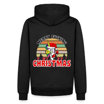 Merry Fucking Christmas Lustiges Einhorn - Männer Premium Bio Hoodie - Schwarz - Hinten - Nico (187cm)