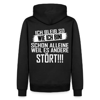 Lustig Ich bleib so wie ich bin Spruch - Männer Premium Bio Hoodie - Schwarz - Hinten - Nico (187cm)
