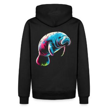 Seekuh Manatee - Männer Premium Bio Hoodie - Schwarz - Hinten - Nico (187cm)