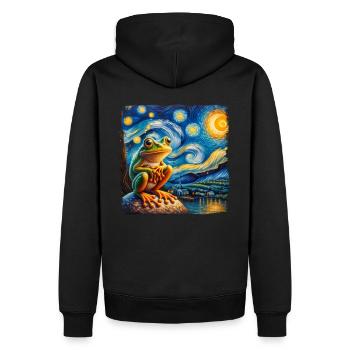 Vincent van Gogh Peinture Nuit étoilée avec grenouille - Sweat à capuche Premium bio Homme - noir - Dos - Nico (187cm)