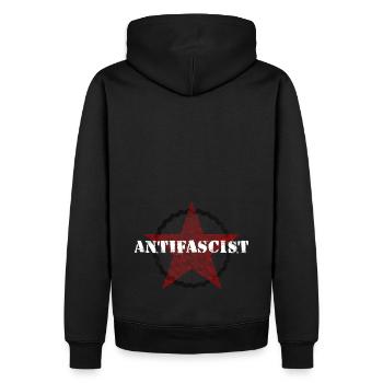 ANTIFASCIST FASCISM RACISM SEXISM - Männer Premium Bio Hoodie - Schwarz - Hinten - Nico (187cm)