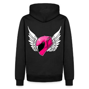Motorradfahrerin motorradhelm pink - Männer Premium Bio Hoodie - Schwarz - Hinten - Nico (187cm)