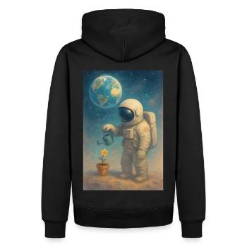 astronaute arrosage fleur terre espace art fantaisie - Sweat à capuche Premium bio Homme - noir - Dos - Nico (187cm)
