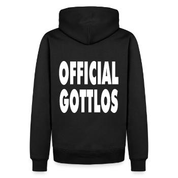 Offiziell Gottlos lustiger Spruch Geschenk - Männer Premium Bio Hoodie - Schwarz - Hinten - Nico (187cm)