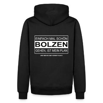 Einfach mal schön BOLZEN gehen - Männer Premium Bio Hoodie - Schwarz - Hinten - Nico (187cm)
