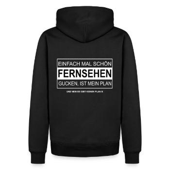 Einfach mal schön FERNSEHEN gucken - Männer Premium Bio Hoodie - Schwarz - Hinten - Nico (187cm)