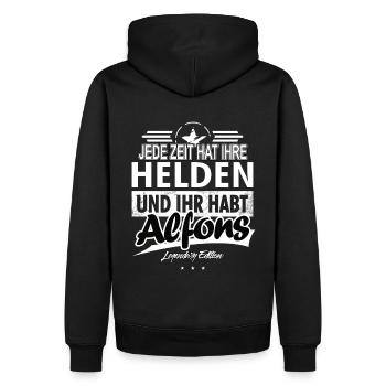 Jede Zeit hat Ihre Helden Ihr habt Alfons - Männer Premium Bio Hoodie - Schwarz - Hinten - Nico (187cm)