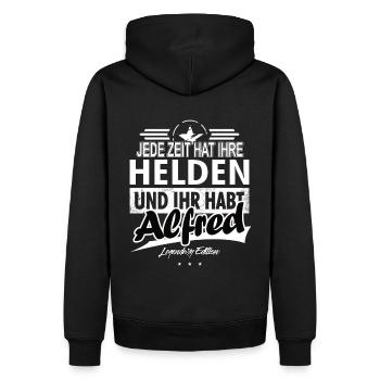 Jede Zeit hat Ihre Helden Ihr habt Alfred - Männer Premium Bio Hoodie - Schwarz - Hinten - Nico (187cm)